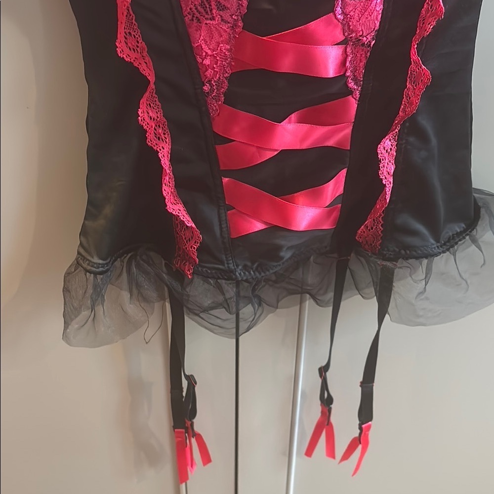 Sexy Black and Pink Lace Bustier sz L - Picture 3 of 6